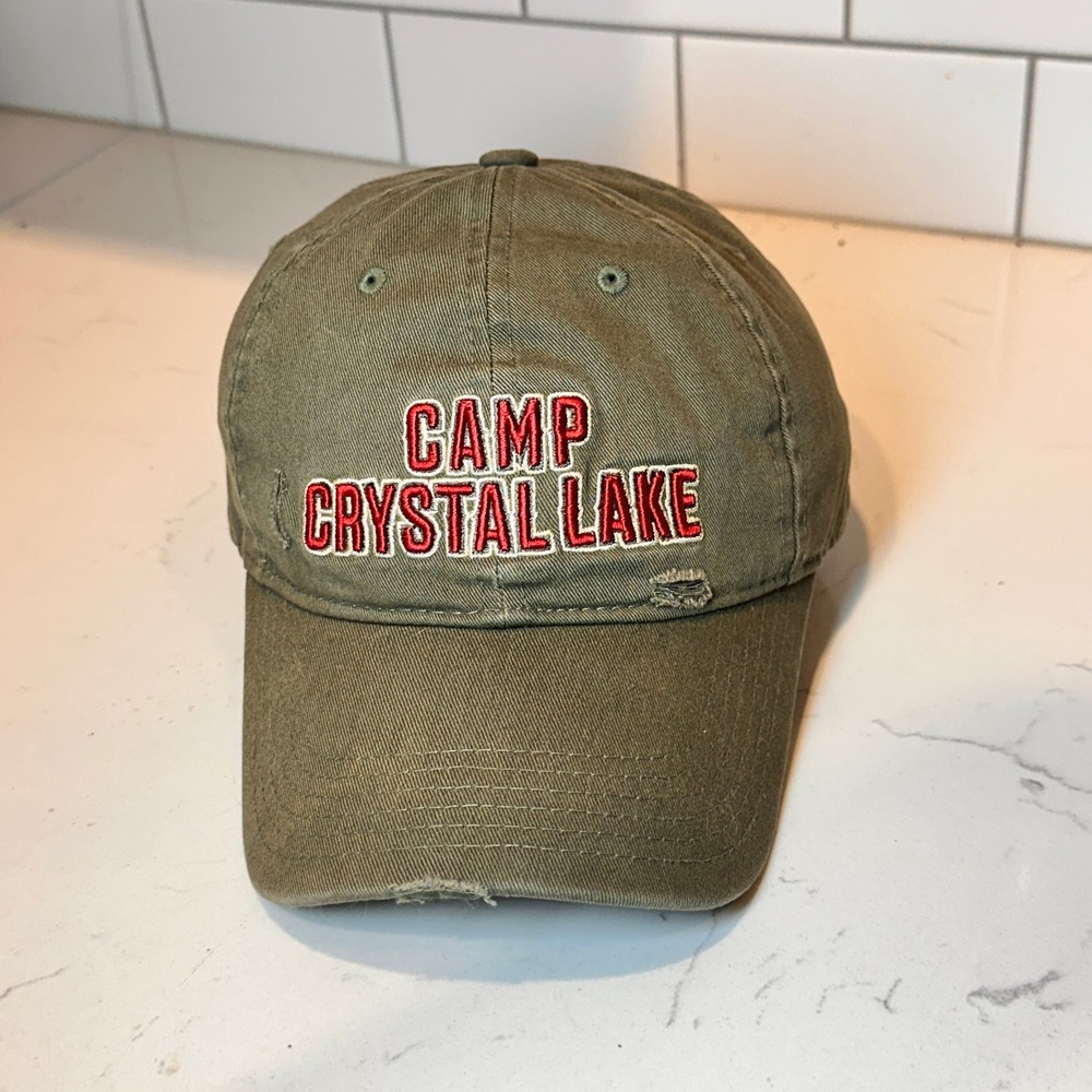 Friday the 13th Camp Crystal Lake Baseball Cap OSFM Olive Green Distressed